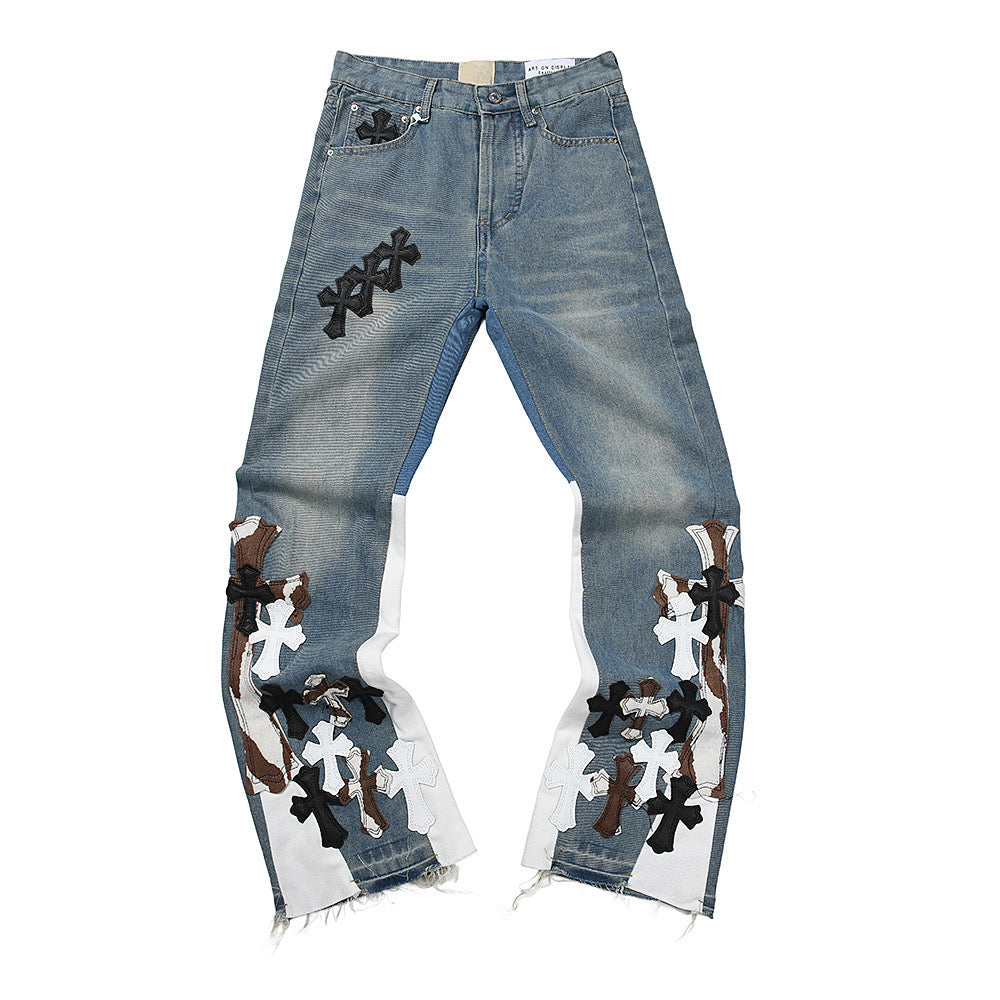 Chrome Hearts Multi Cross Patch Light Wash Jeans