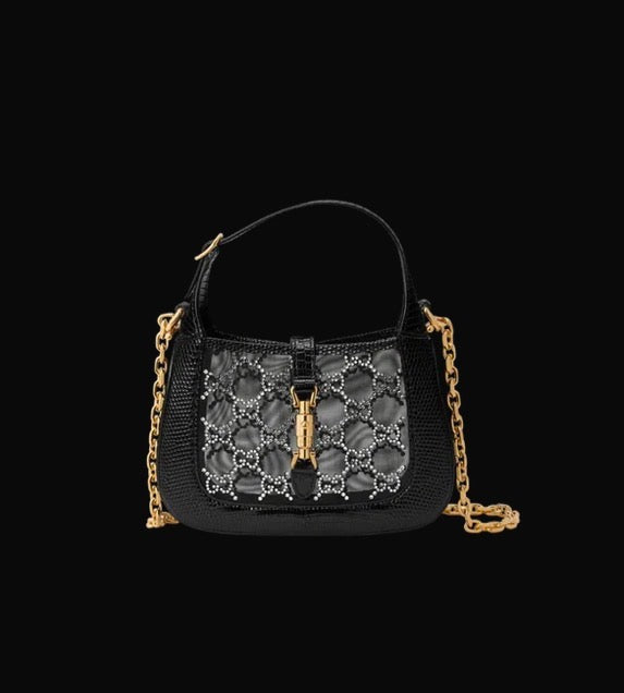 Jackie 1961 mini lizard shoulder bag in black