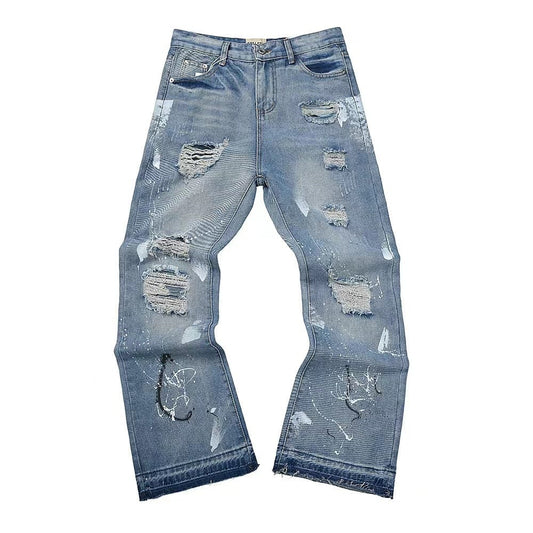 Gallery Dept. Light Wash Distressed Paint Splatter Jeans