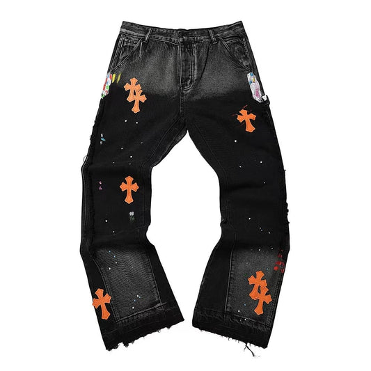 Chrome Hearts Orange Cross Black Carpenter Jeans