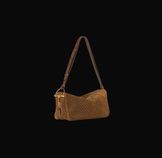 Gucci Half Horsebit medium shoulder bag in brown GG suede regular