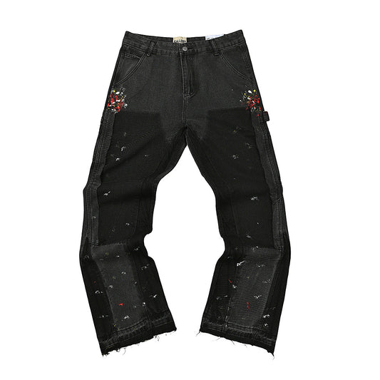 Gallery Dept. Black Floral Paint Carpenter Jeans