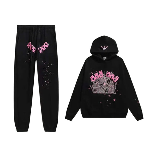 SP5DER 555 Web Black/Pink Hoodie+Pants